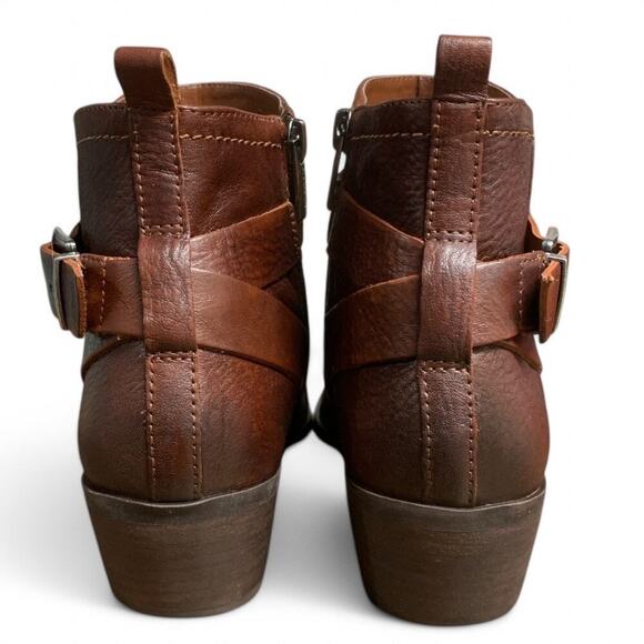 Vince Camuto Peamer Cognac Burnished Leather Ankle Boots Size 7 - Picture 5 of 9